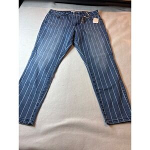 Artisan NY Pinstripe Jeans Womens 16 Blue New High Rise Slim Straight Stretch